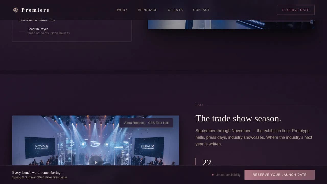 Showcase — Cinematic Product Launch Videography Landing Page Template