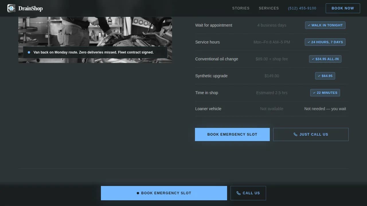 Swift — Quick Oil Change Comparison Landing Page Template