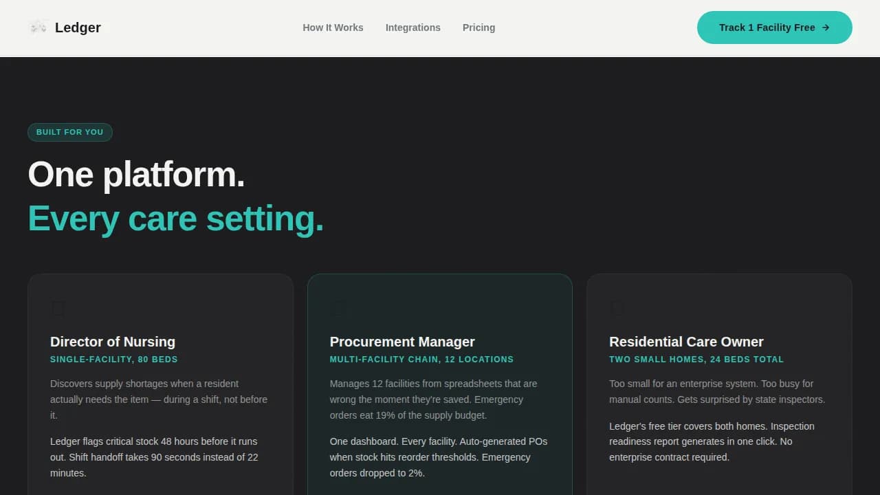Track — Intelligent Senior Care Supply Landing Page Template