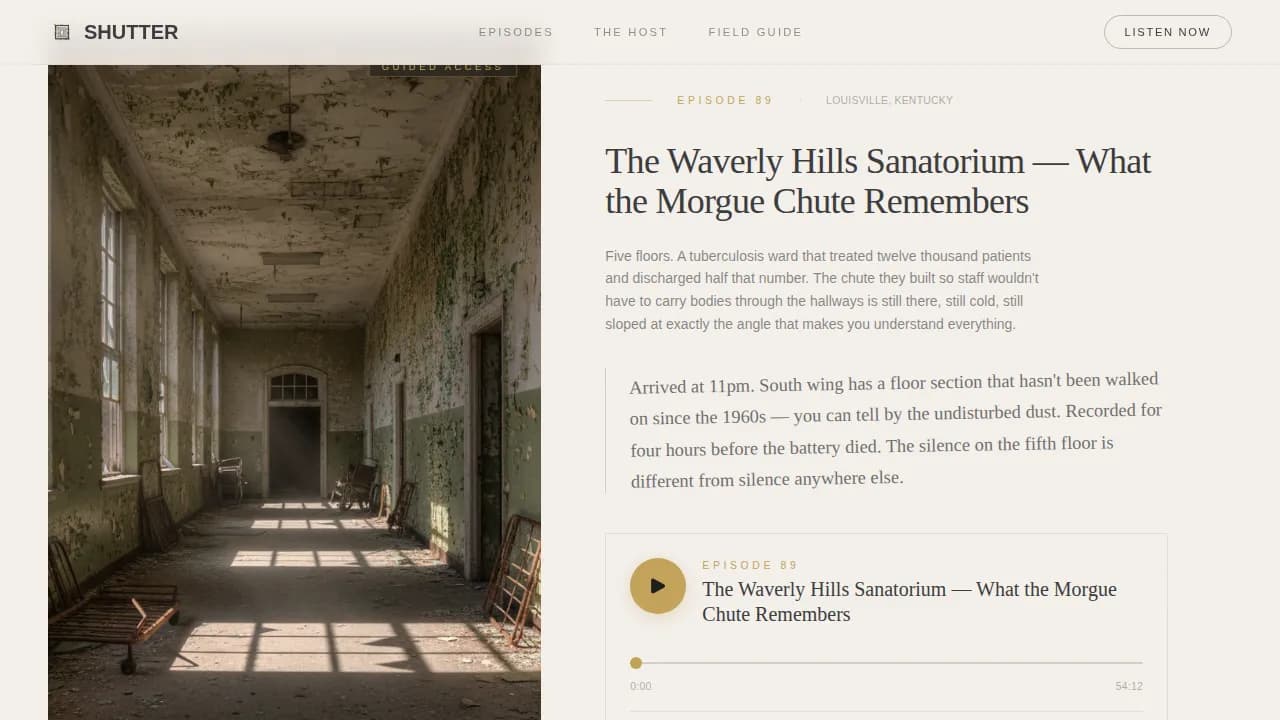 Capture — Immersive Abandoned Places Podcast Landing Page Template