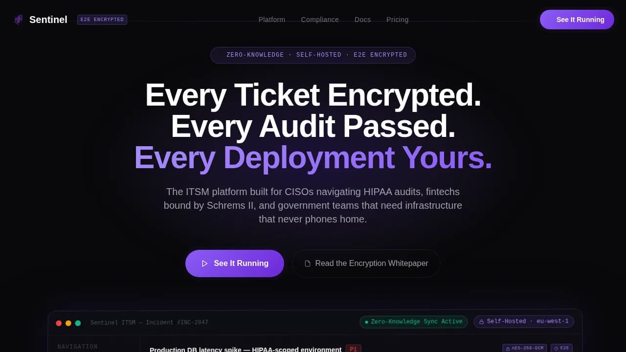 Sentinel - Privacy-First ITSM Comparison Landing Page Template