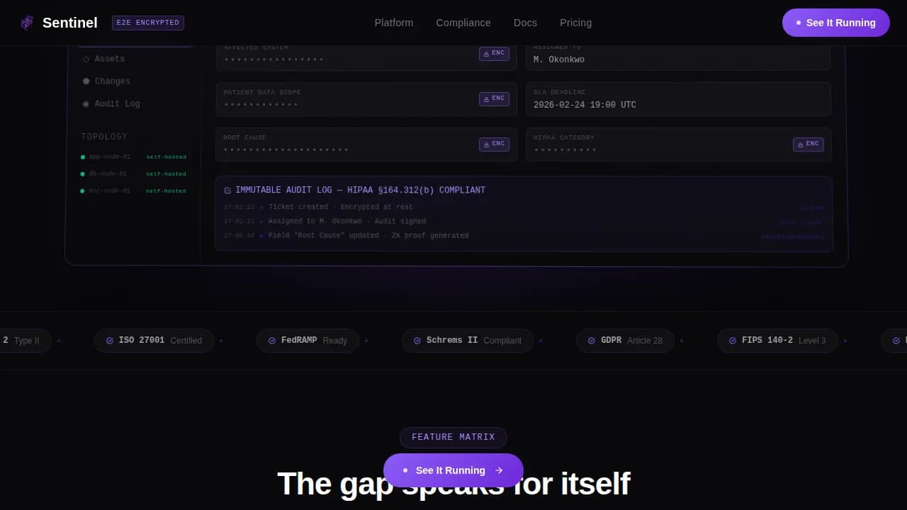 Sentinel - Privacy-First ITSM Comparison Landing Page Template