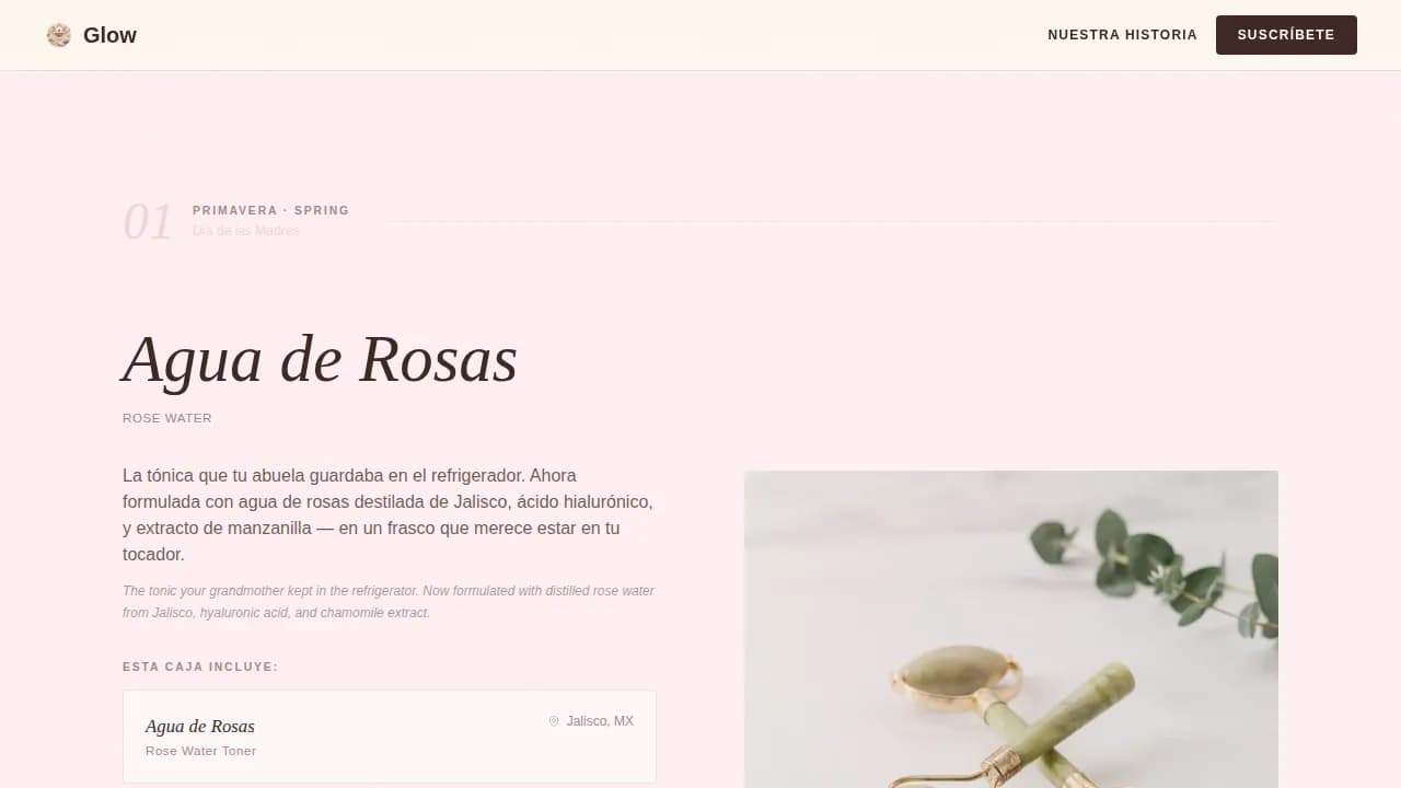 Radiate — Curated Latin Skincare Box Landing Page Template