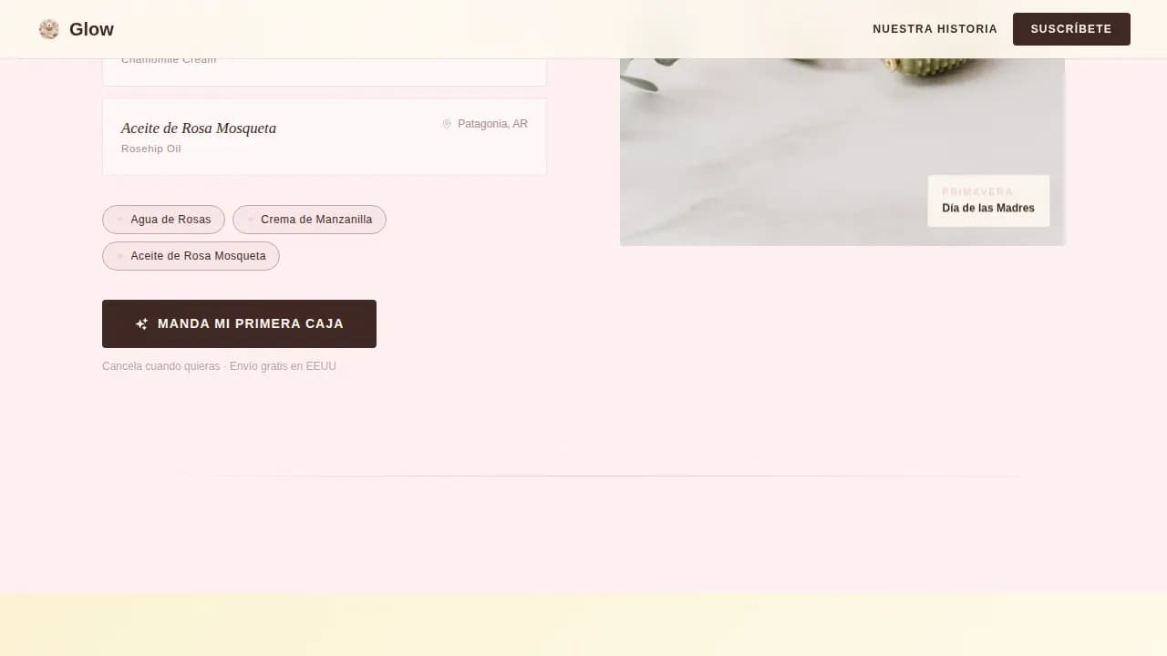 Radiate — Curated Latin Skincare Box Landing Page Template