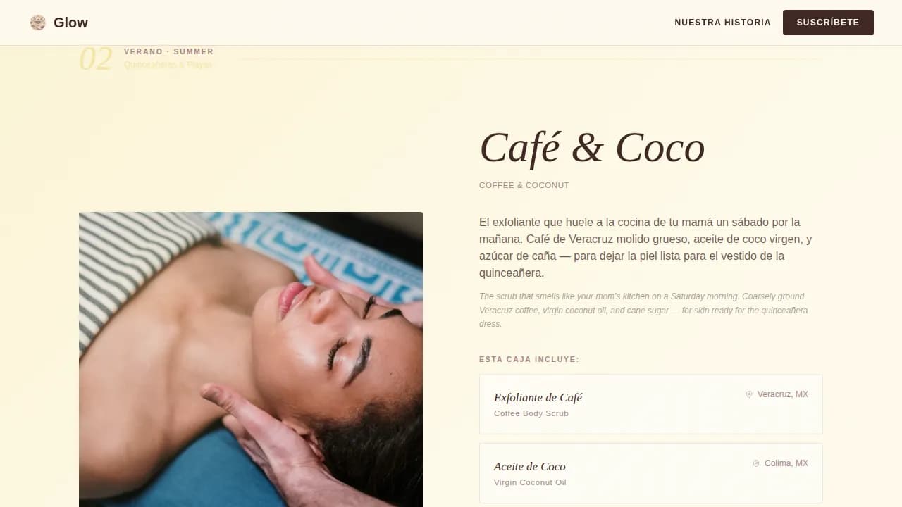 Radiate — Curated Latin Skincare Box Landing Page Template