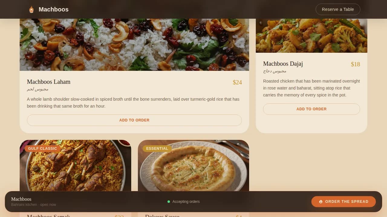 Middle Eastern Cuisine & Dining Pricing Website Template