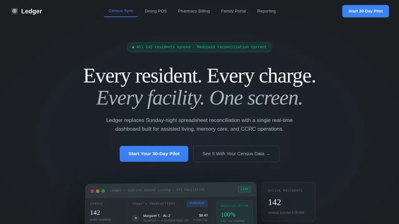 Ledger - Smart Senior Care POS Landing Page Template