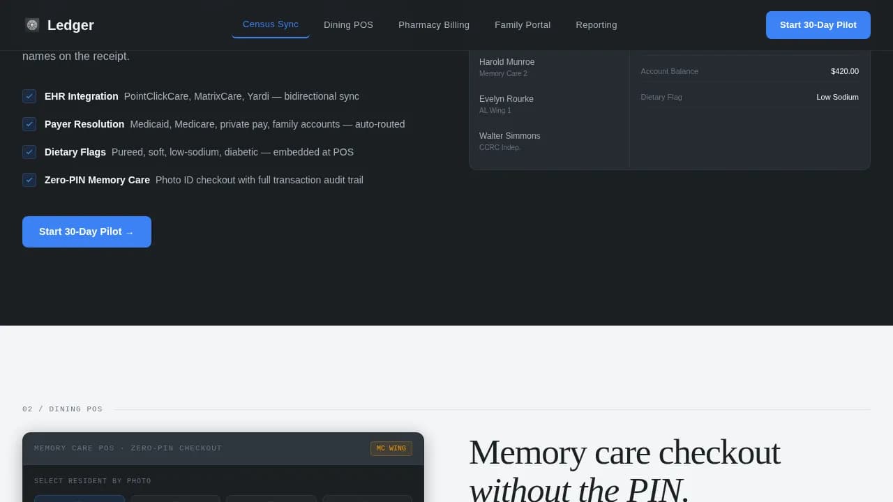 Ledger - Smart Senior Care POS Landing Page Template