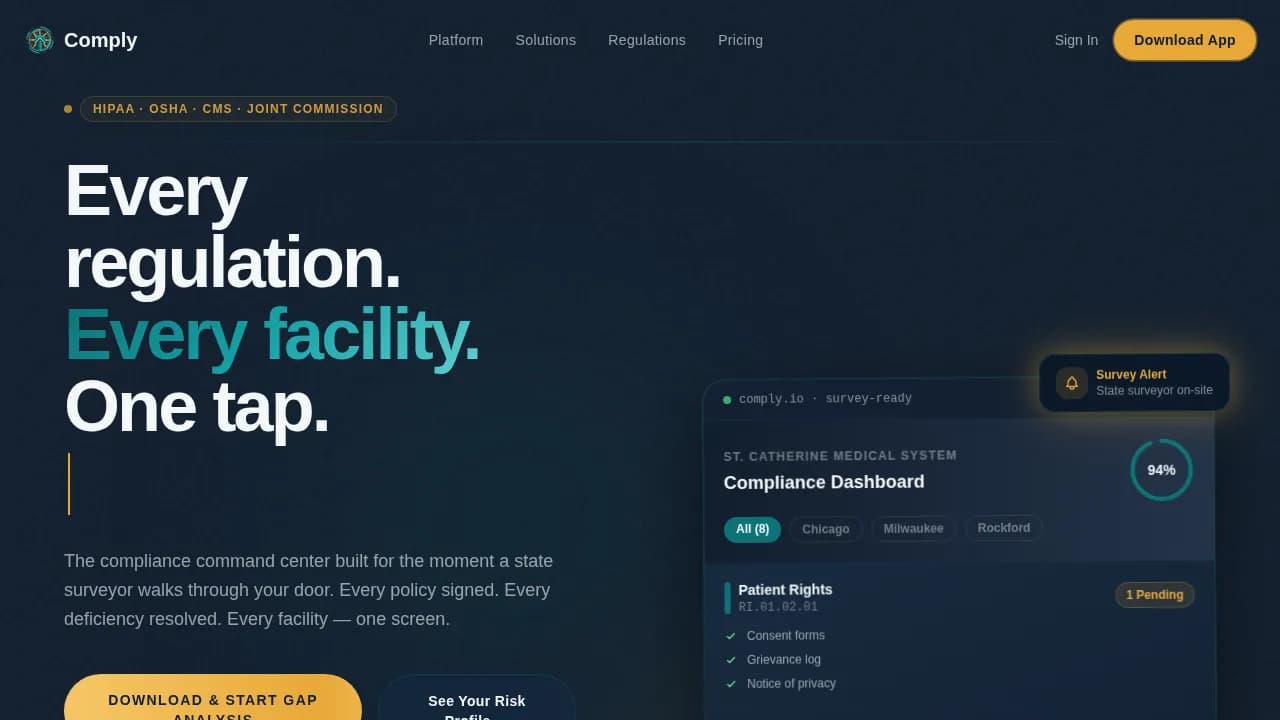 Regulate — Integrated Health Systems Landing Page Template