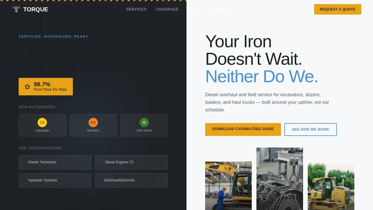 Power — Expert Equipment Mechanics Landing Page Template