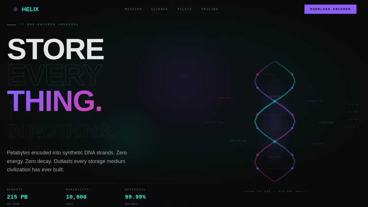 Helix - Bold Brutalist DNA Storage Consulting Landing Page Template