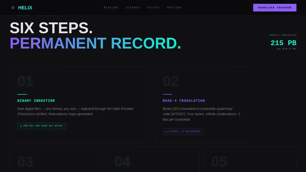 Helix - Bold Brutalist DNA Storage Consulting Landing Page Template