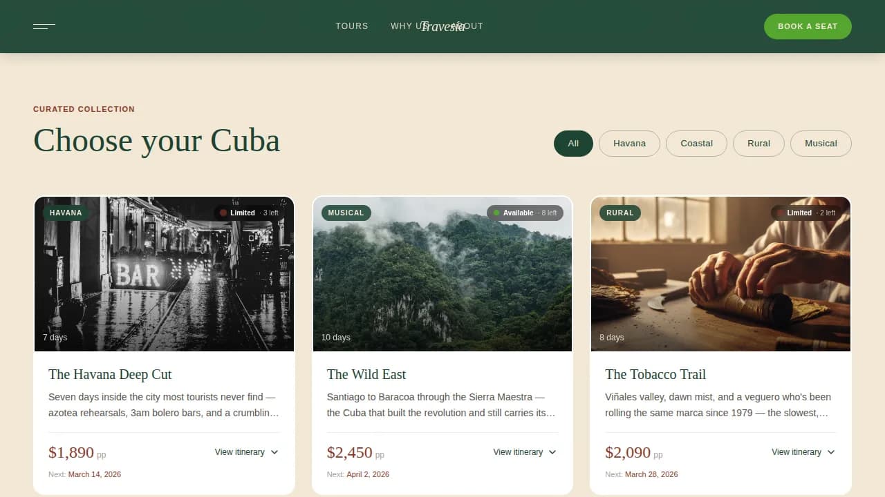 Journey — Small-Batch Cuba Tour Landing Page Template