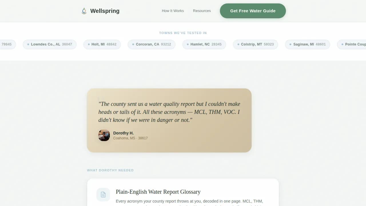 Wellspring — Compassionate Water Nonprofit Landing Page Template