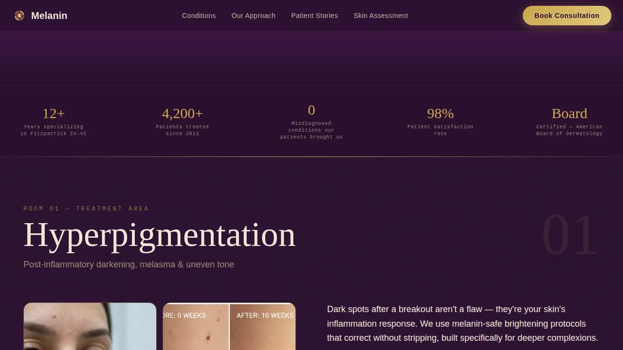 Melanin - Dignified Dermatology Booking Landing Page Template