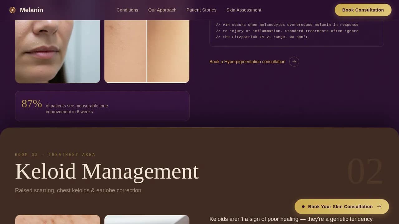 Melanin - Dignified Dermatology Booking Landing Page Template