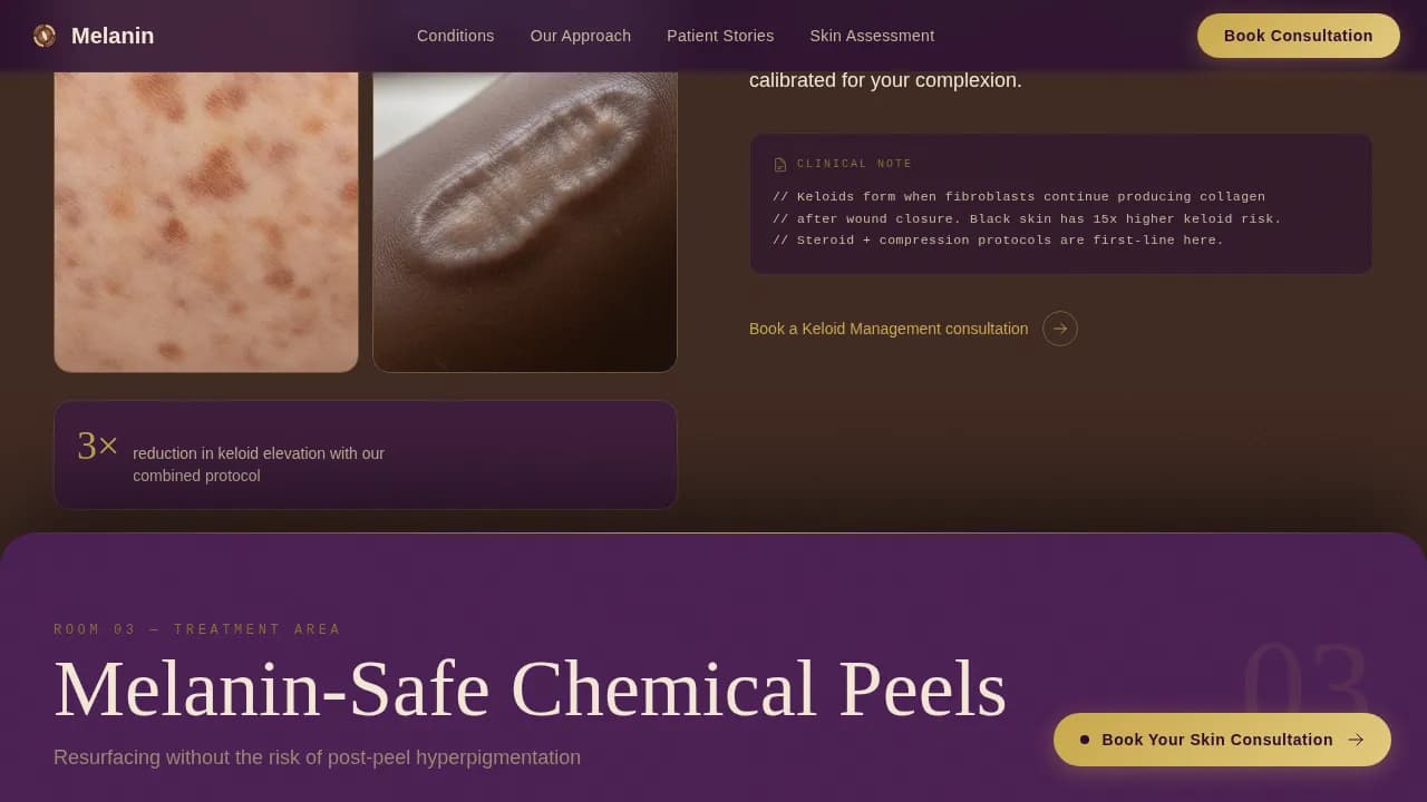 Melanin - Dignified Dermatology Booking Landing Page Template