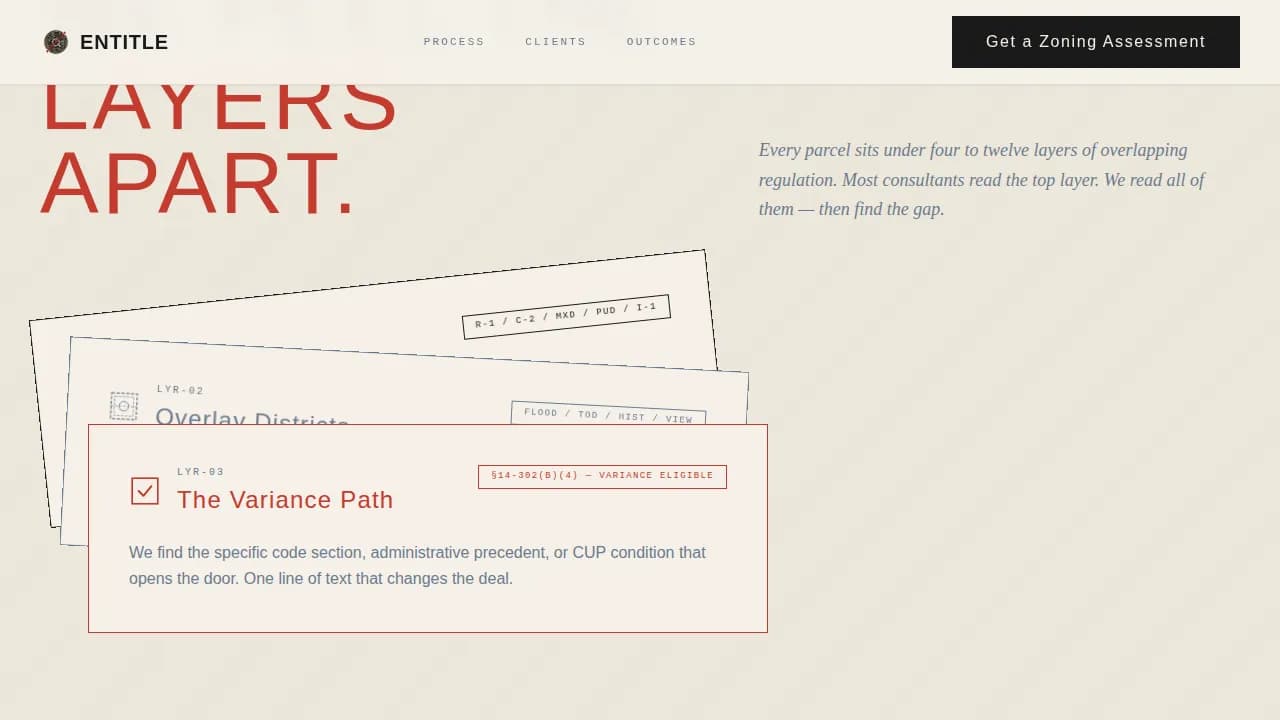Entitle — Expert Zoning Consulting Landing Page Template