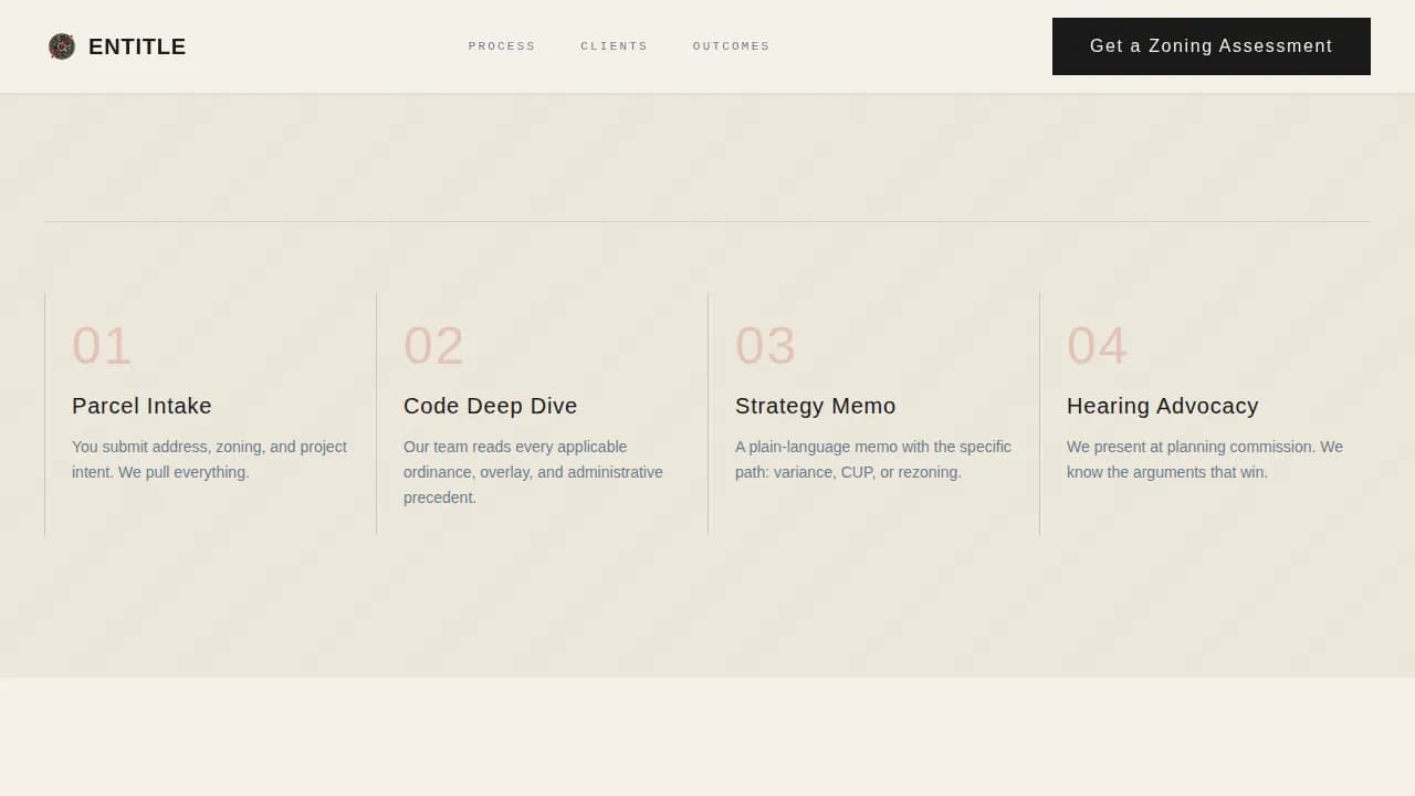 Entitle — Expert Zoning Consulting Landing Page Template