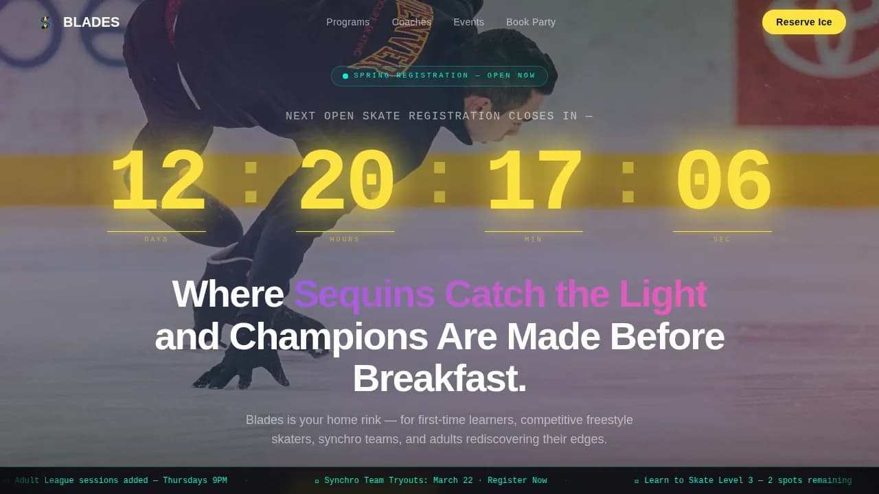 Blades — Dynamic Figure Skating Club Landing Page Template