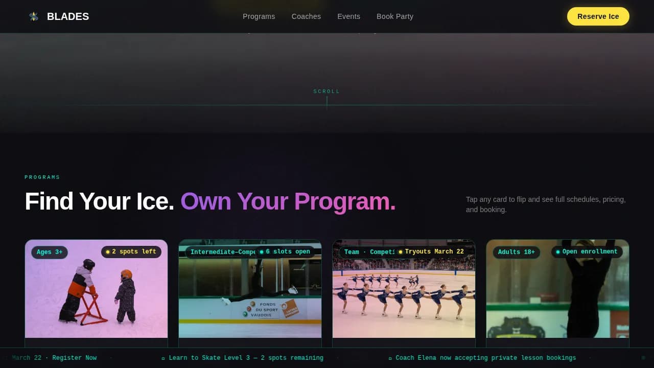 Blades — Dynamic Figure Skating Club Landing Page Template