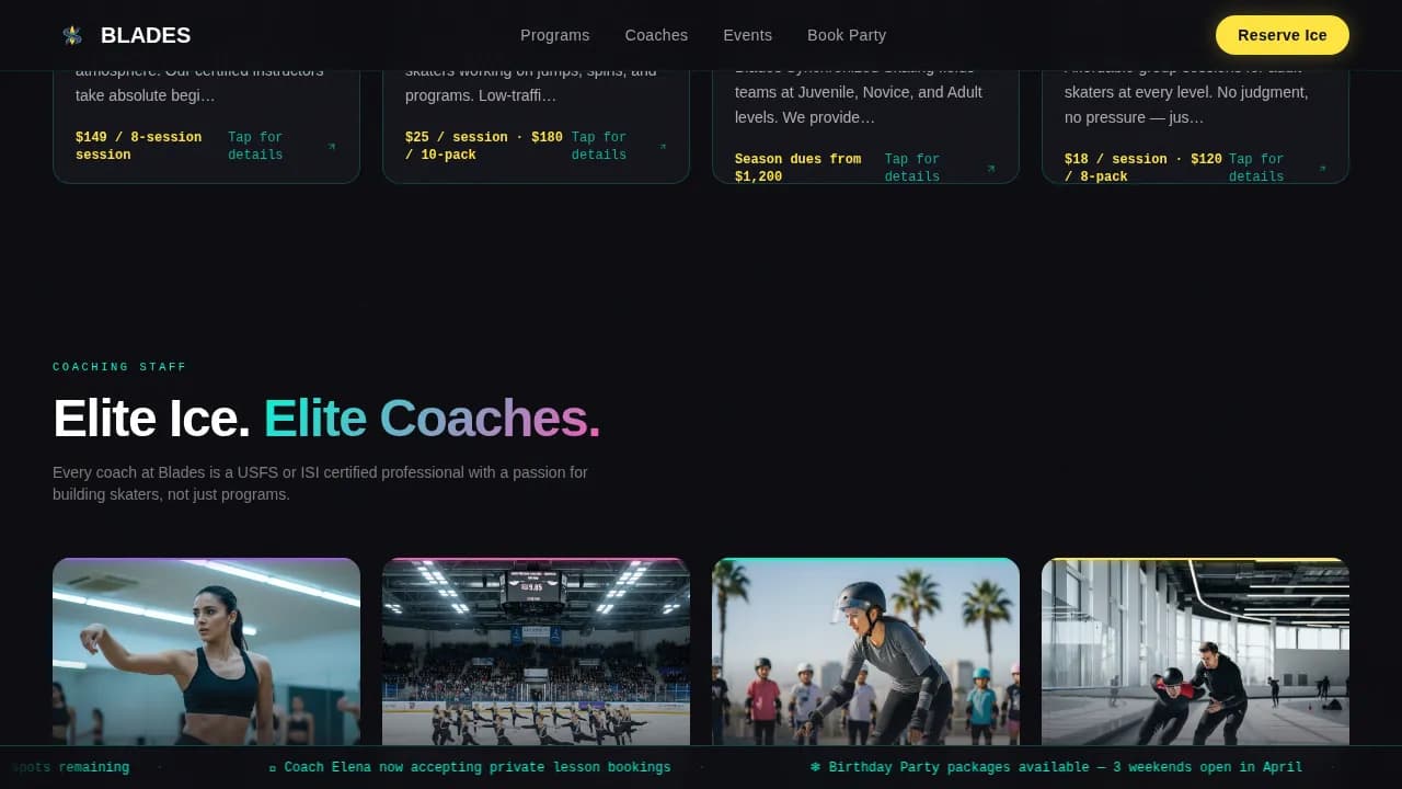 Blades — Dynamic Figure Skating Club Landing Page Template