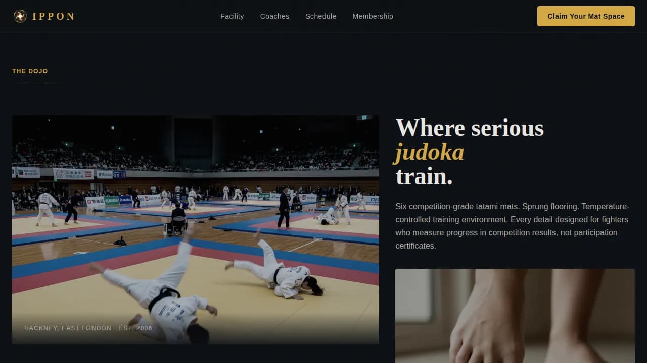 Ippon — Competitive Judo Venue Landing Page Template