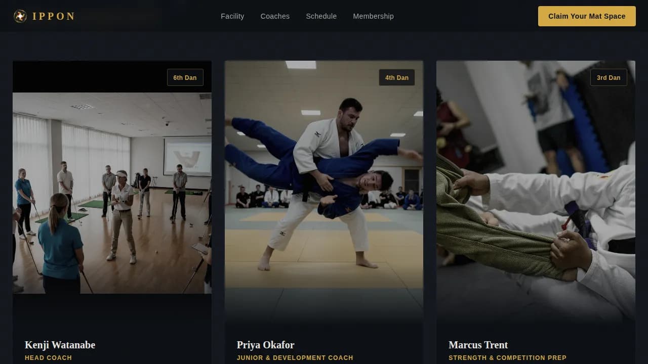 Ippon — Competitive Judo Venue Landing Page Template