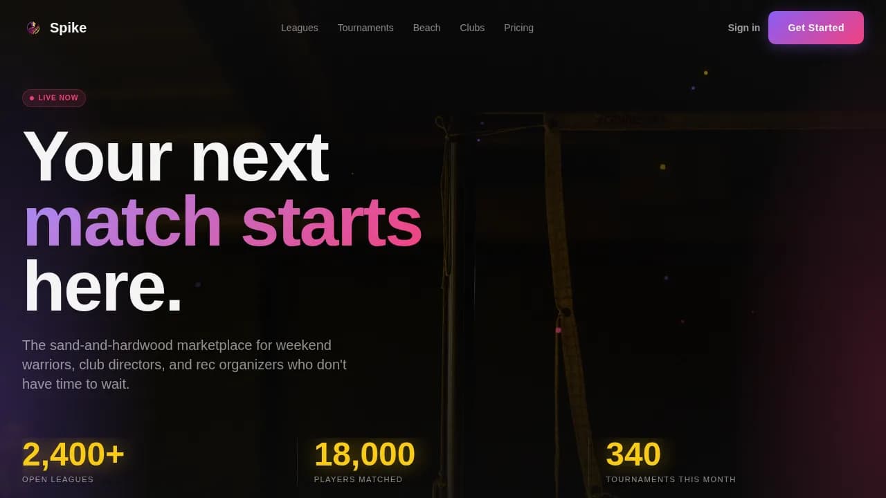 Spike — Energetic Volleyball League Landing Page Template