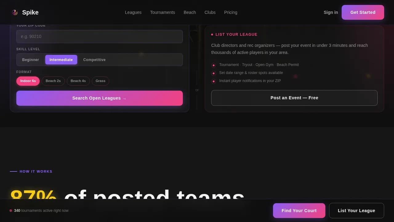 Spike — Energetic Volleyball League Landing Page Template