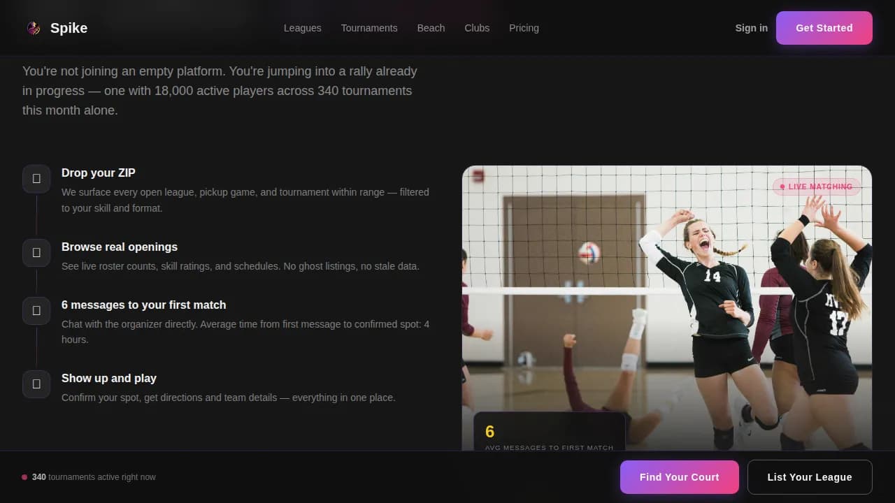 Spike — Energetic Volleyball League Landing Page Template