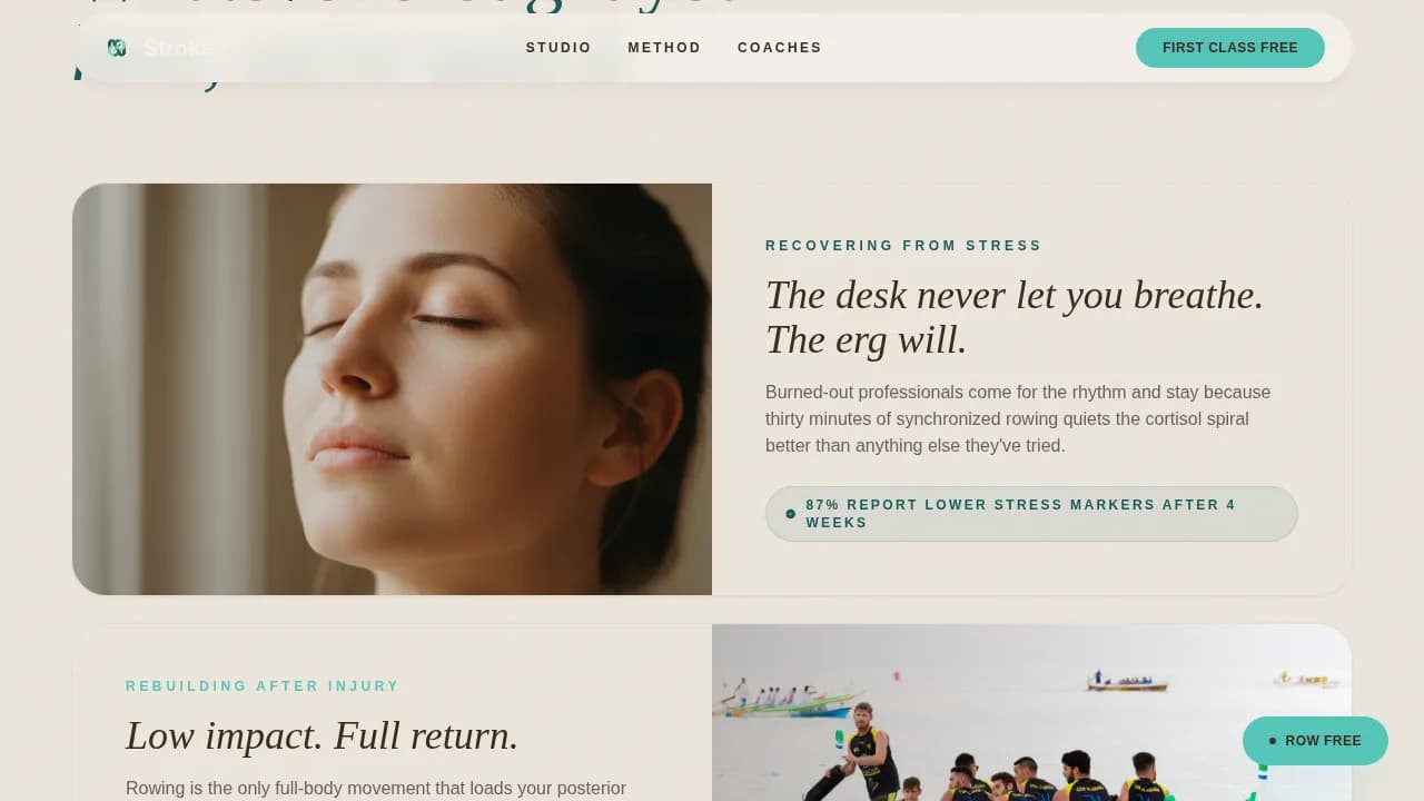 Stroke — Rhythmic Rowing Studio Landing Page Template
