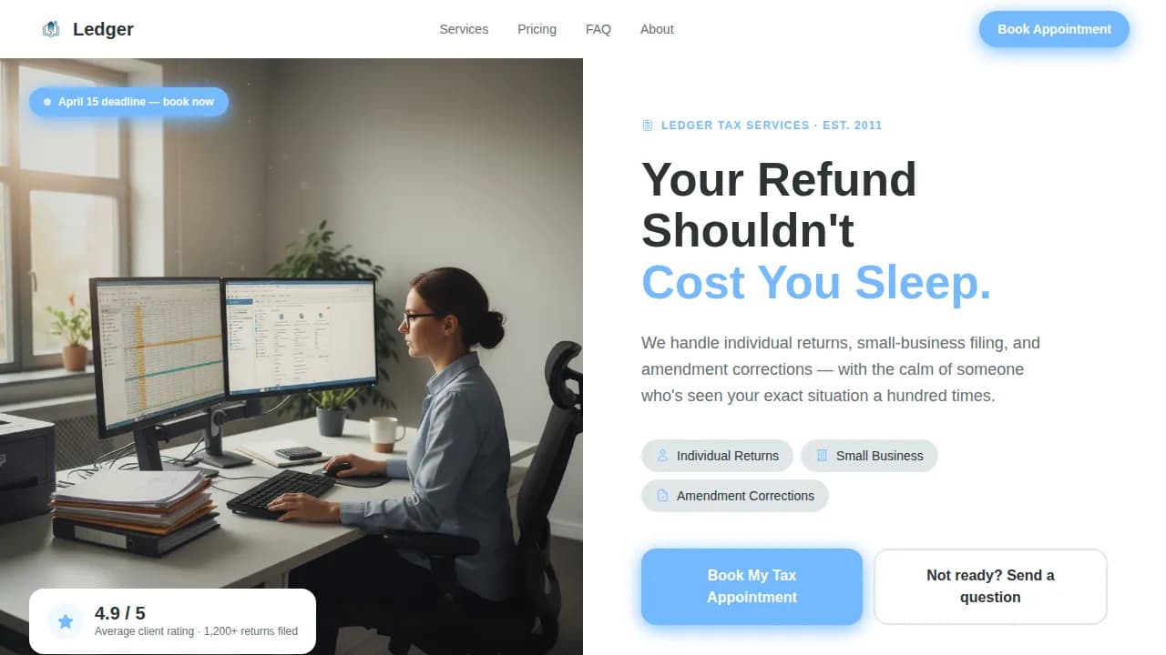 Ledger — Effortless Tax Booking Landing Page Template