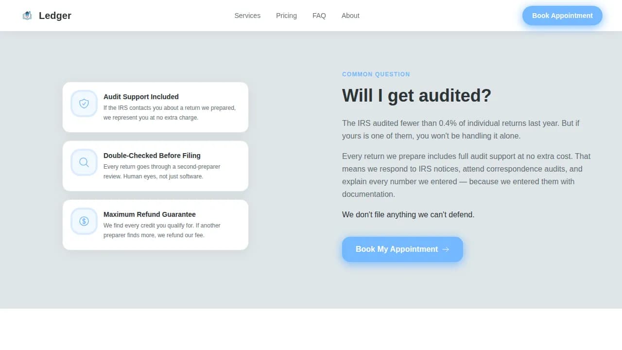 Ledger — Effortless Tax Booking Landing Page Template