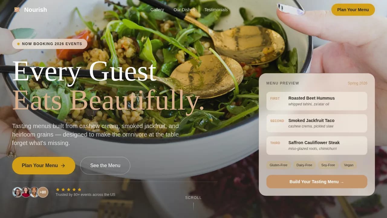 Nourish — Artisan Vegan Catering Landing Page Template
