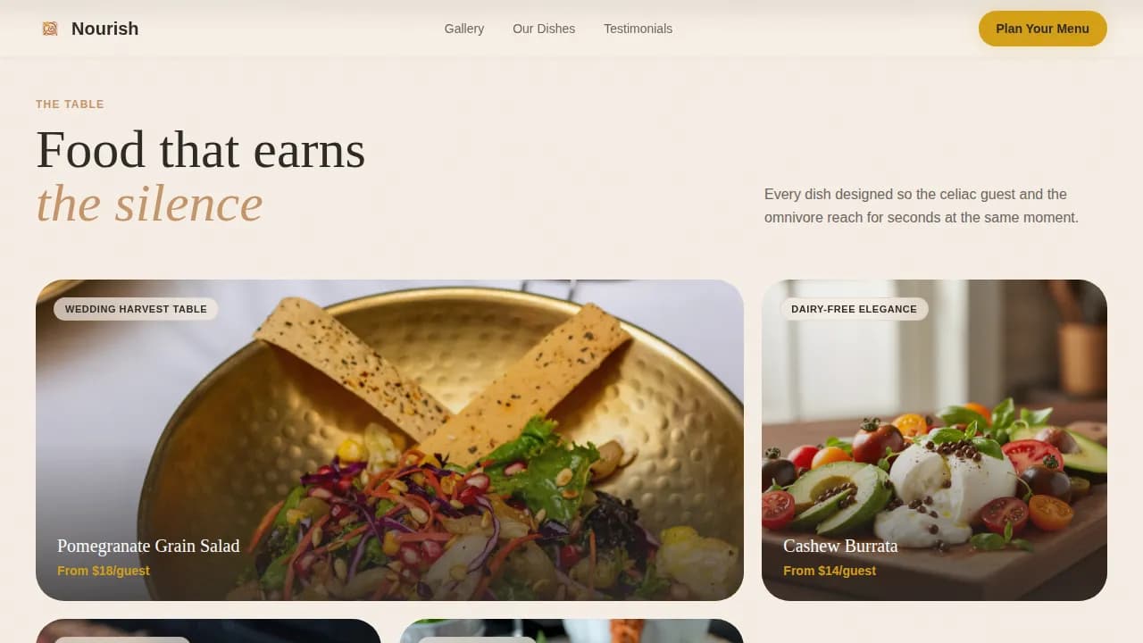 Nourish — Artisan Vegan Catering Landing Page Template