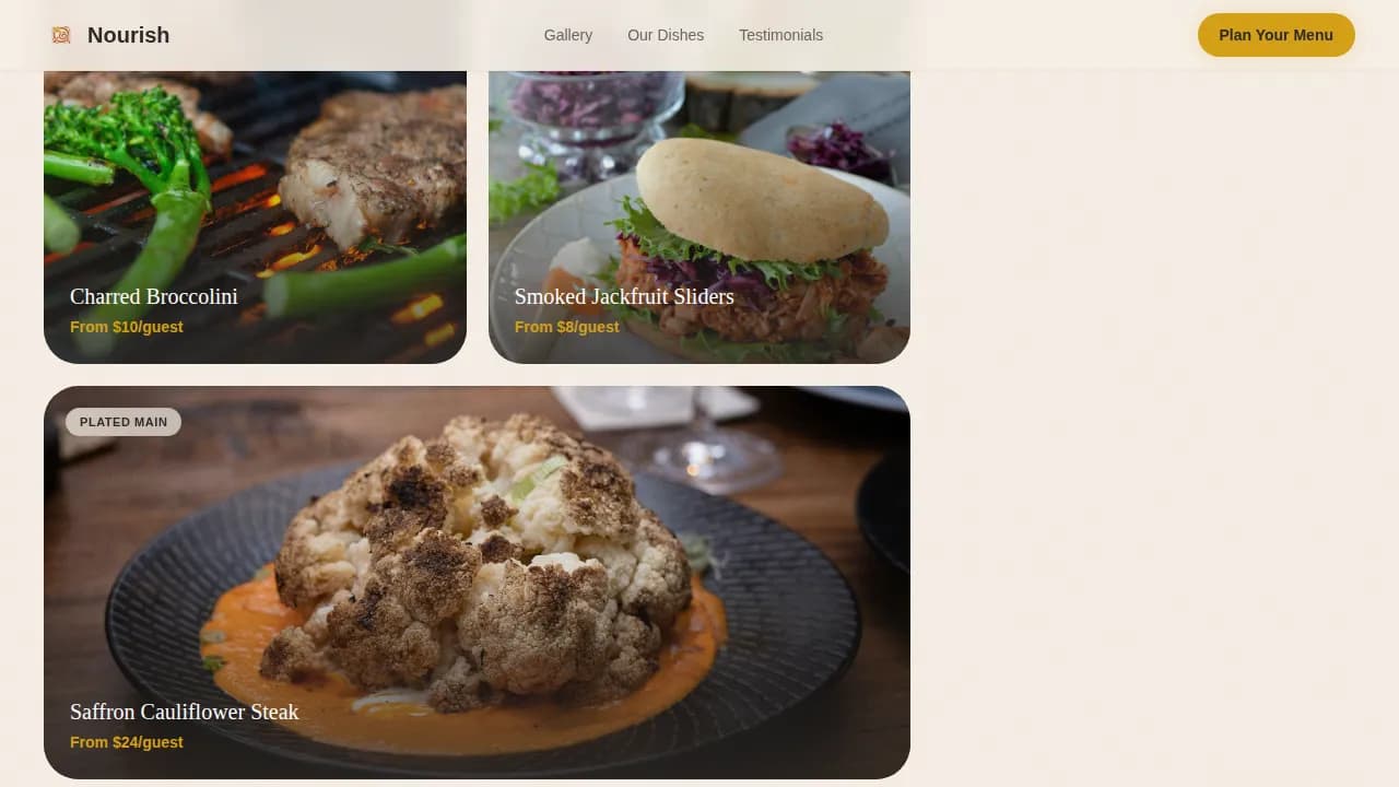 Nourish — Artisan Vegan Catering Landing Page Template