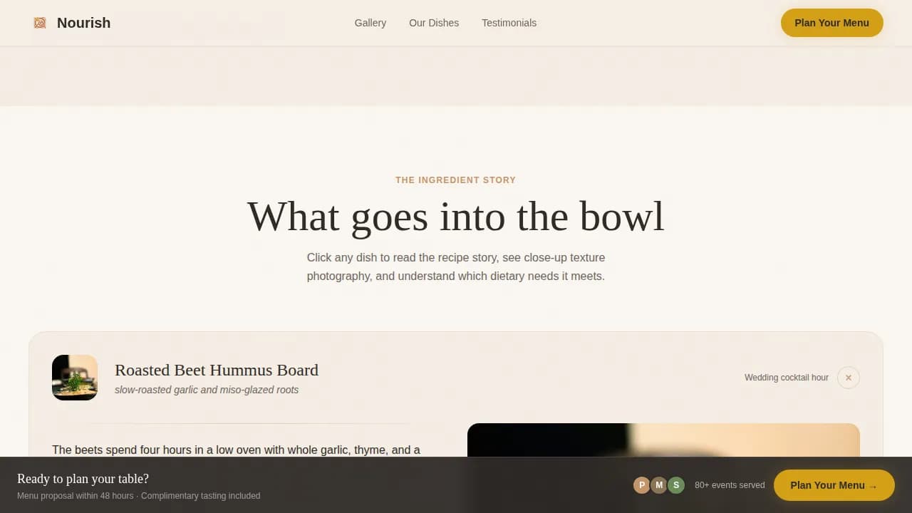 Nourish — Artisan Vegan Catering Landing Page Template