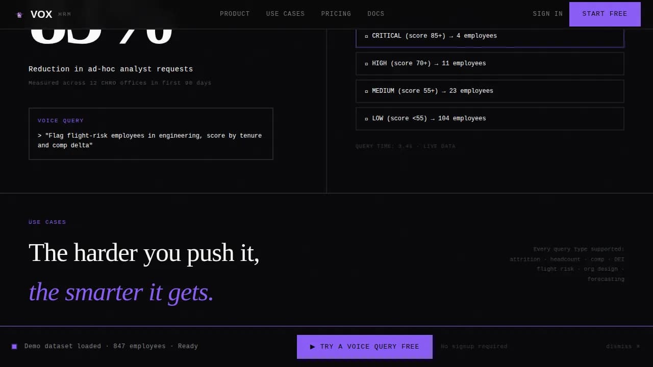 Vox - Bold Brutalist Voice-Activated HRM Landing Page Template