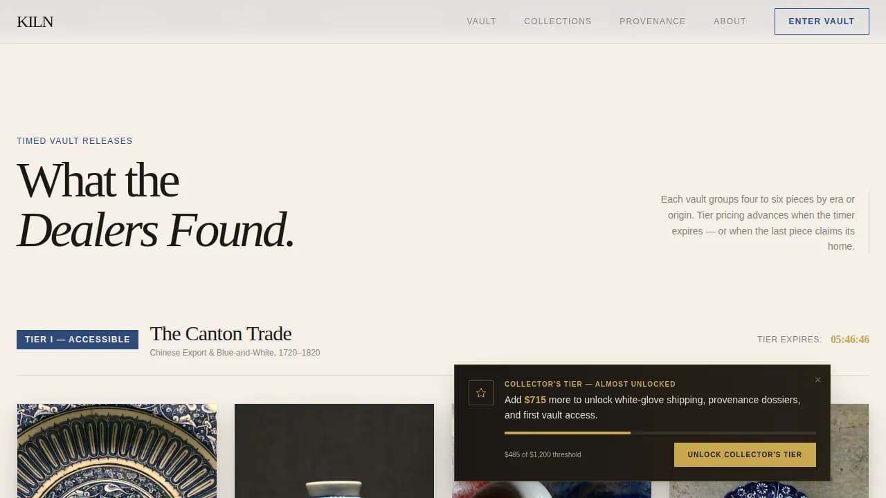 Vault — Curated Antique Pottery Landing Page Template