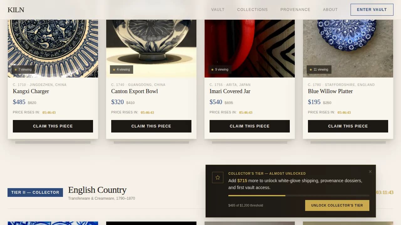Vault — Curated Antique Pottery Landing Page Template
