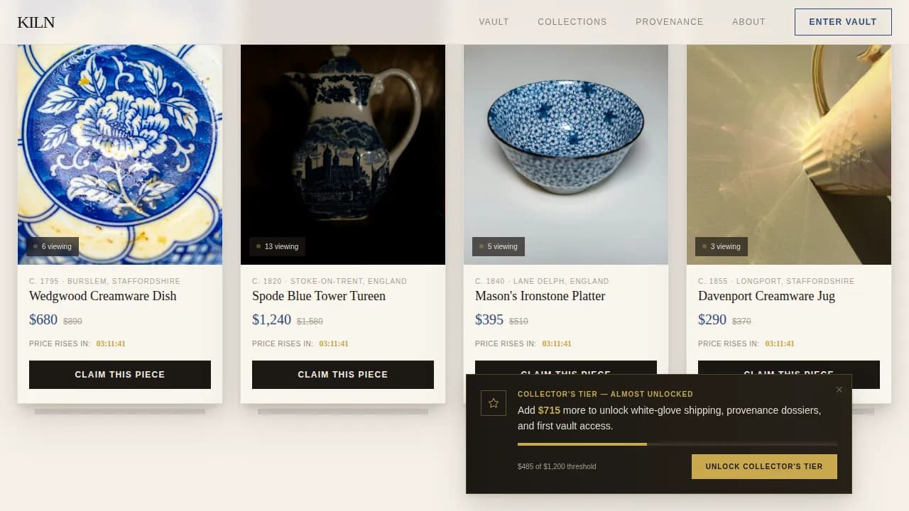 Vault — Curated Antique Pottery Landing Page Template
