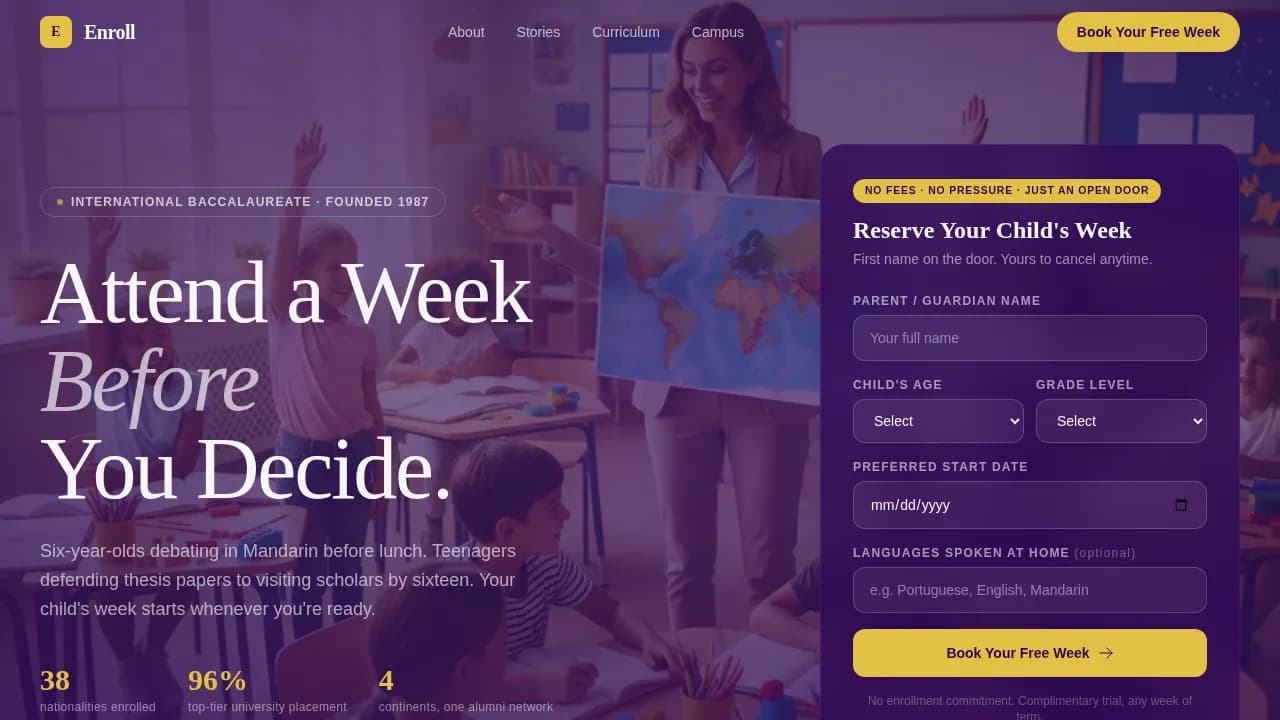Enroll - Elite International School Landing Page Template