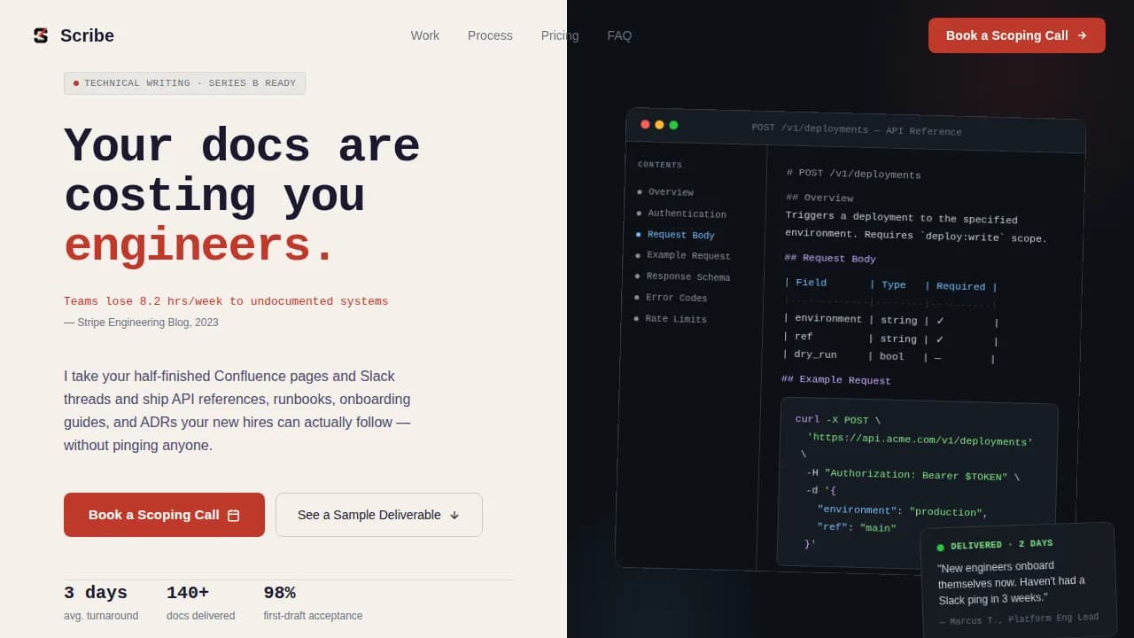 Document — Sharp Technical Writing Landing Page Template