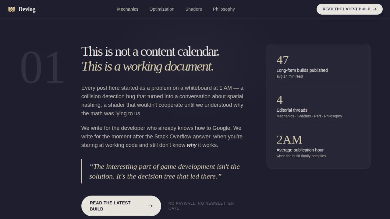 Chronicle — Sleek Game Dev Blog Landing Page Template