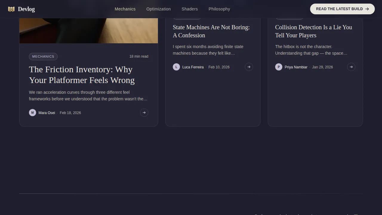 Chronicle — Sleek Game Dev Blog Landing Page Template