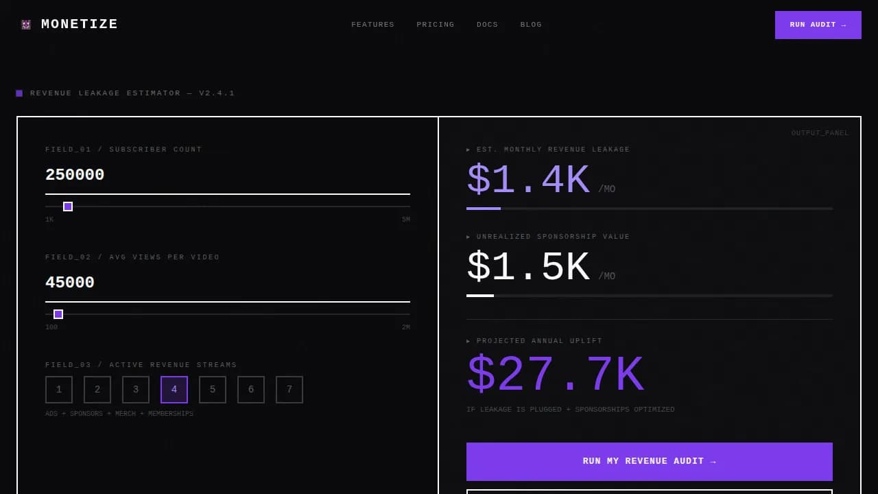 Revenue — Bold Creator Income Audit Landing Page Template
