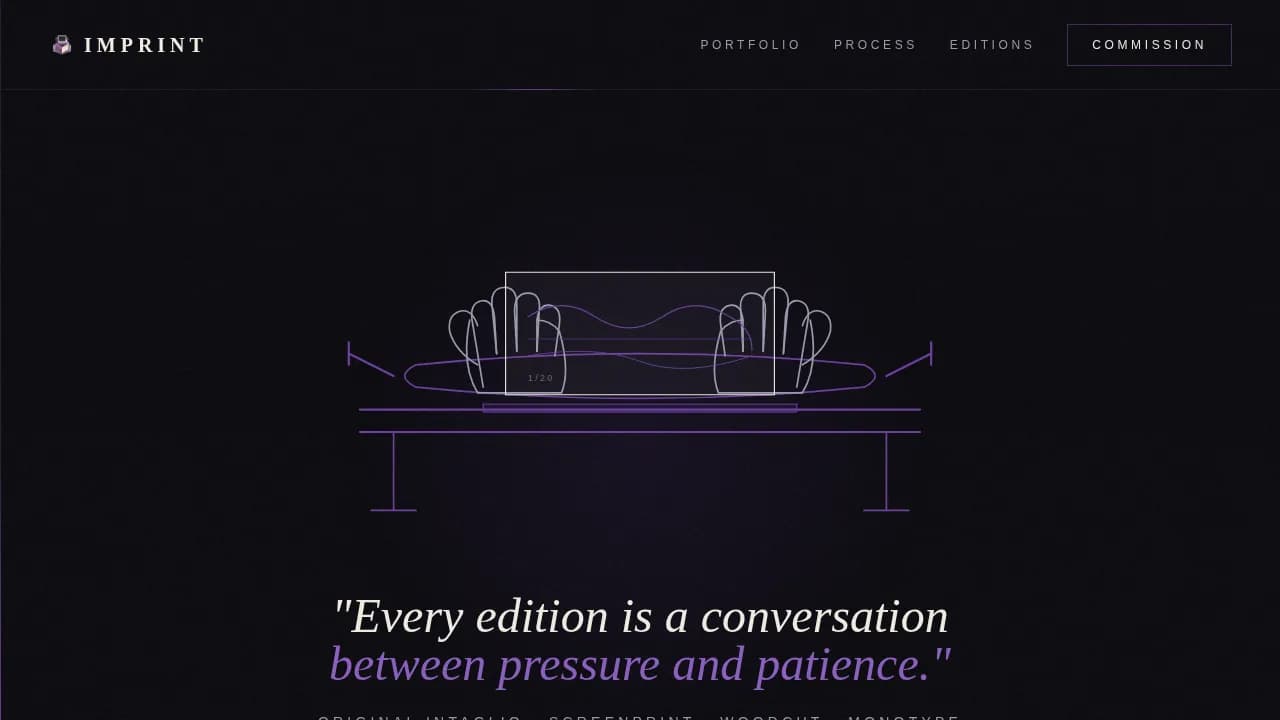 Studio — Artisan Printmaker Portfolio Landing Page Template
