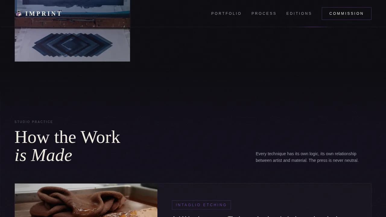 Studio — Artisan Printmaker Portfolio Landing Page Template