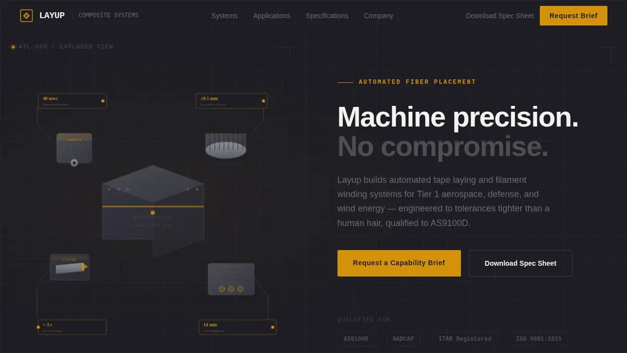Layup — Advanced Composite Fabrication Landing Page Template